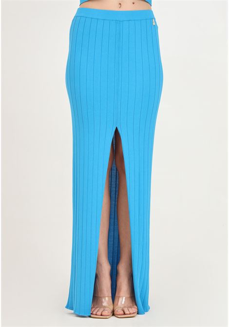 Long wide ribbed skirt in light blue certified viscose for women PATRIZIA PEPE | 2G0969/K182CA04